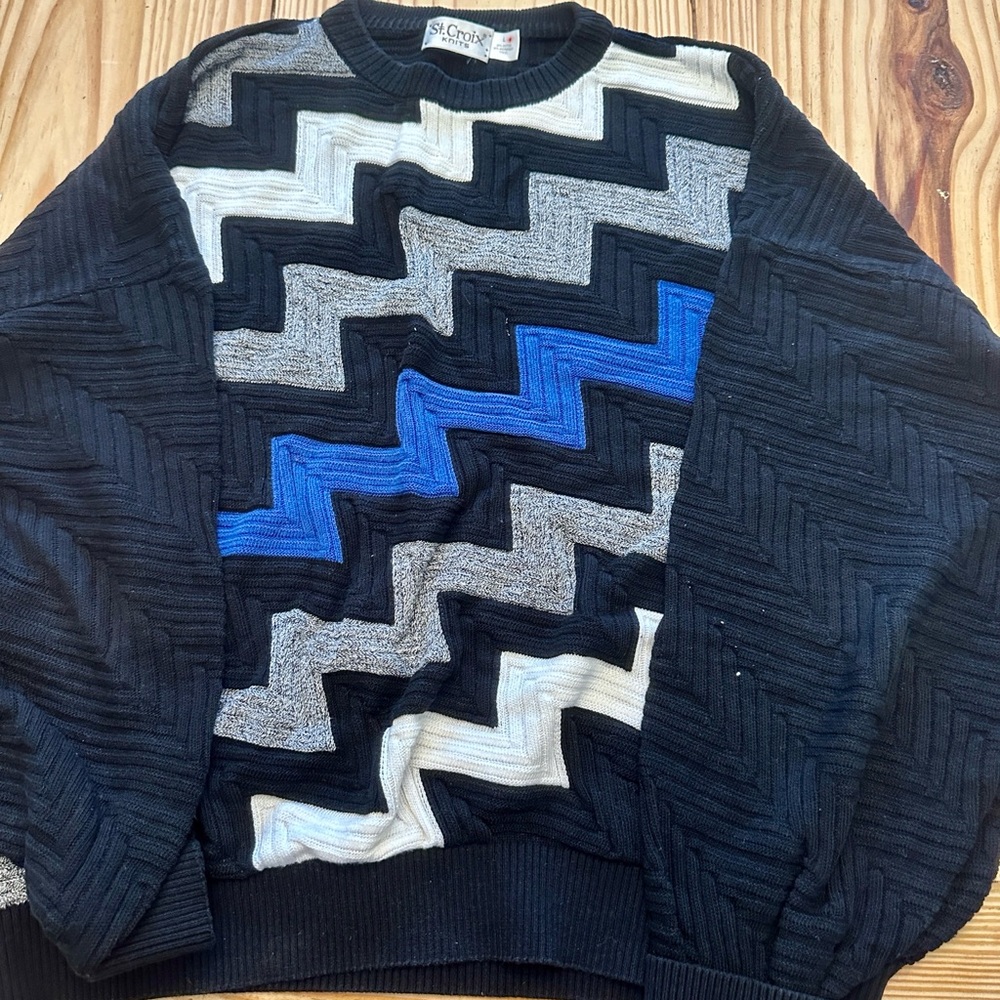 St. Croix Men's Chevron Pattern Crewneck Sweater - Black, Gray, Blue